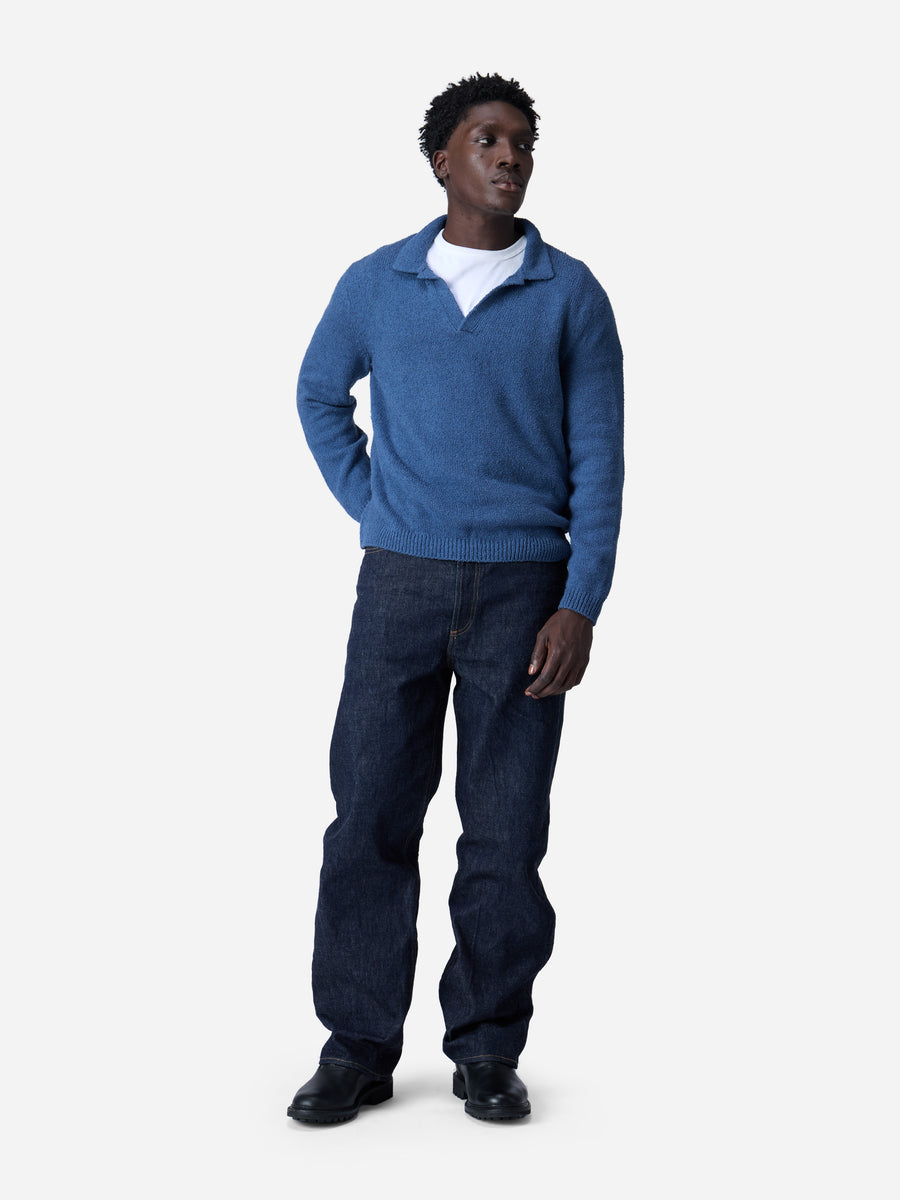 Long Sleeve Knit Polo ~ Lapis Boucle