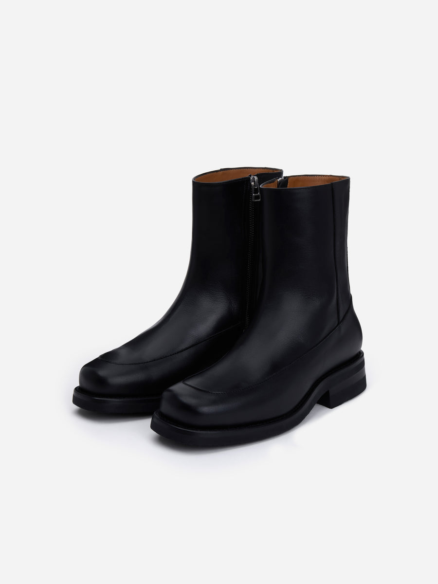 Square Toe Side Zip Boot ~ Black Calf Leather