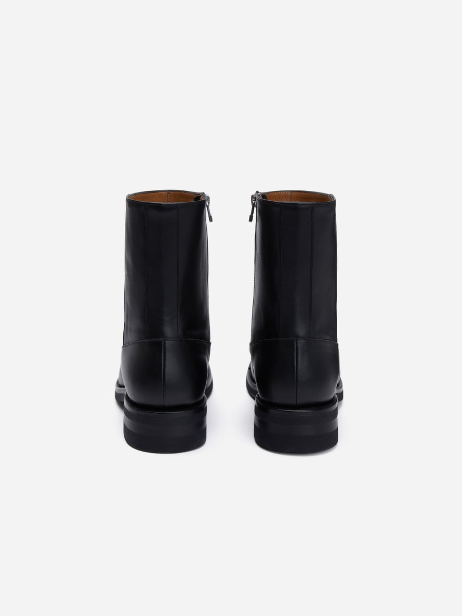 Square Toe Side Zip Boot ~ Black Calf Leather
