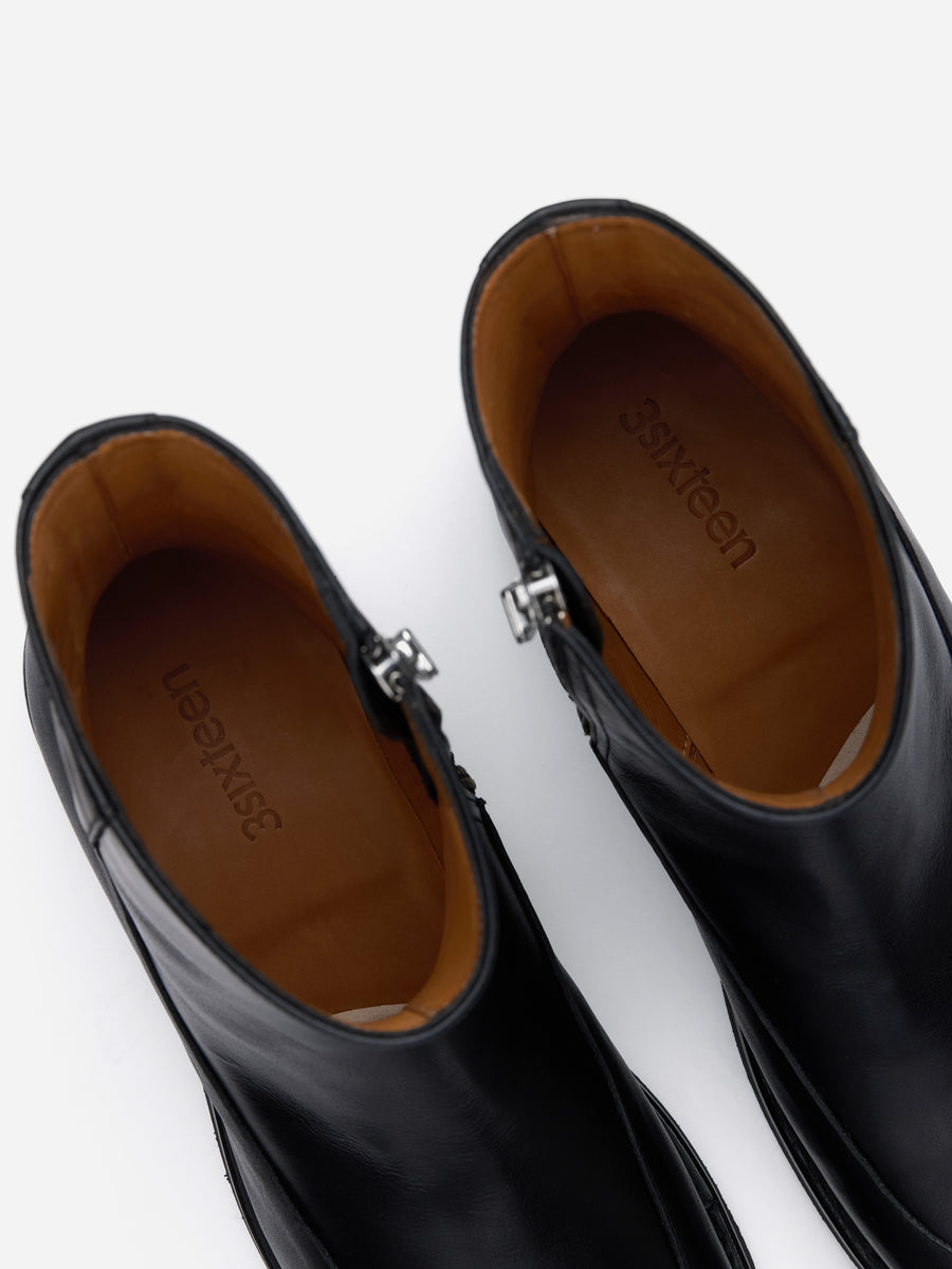 Square Toe Side Zip Boot ~ Black Calf Leather