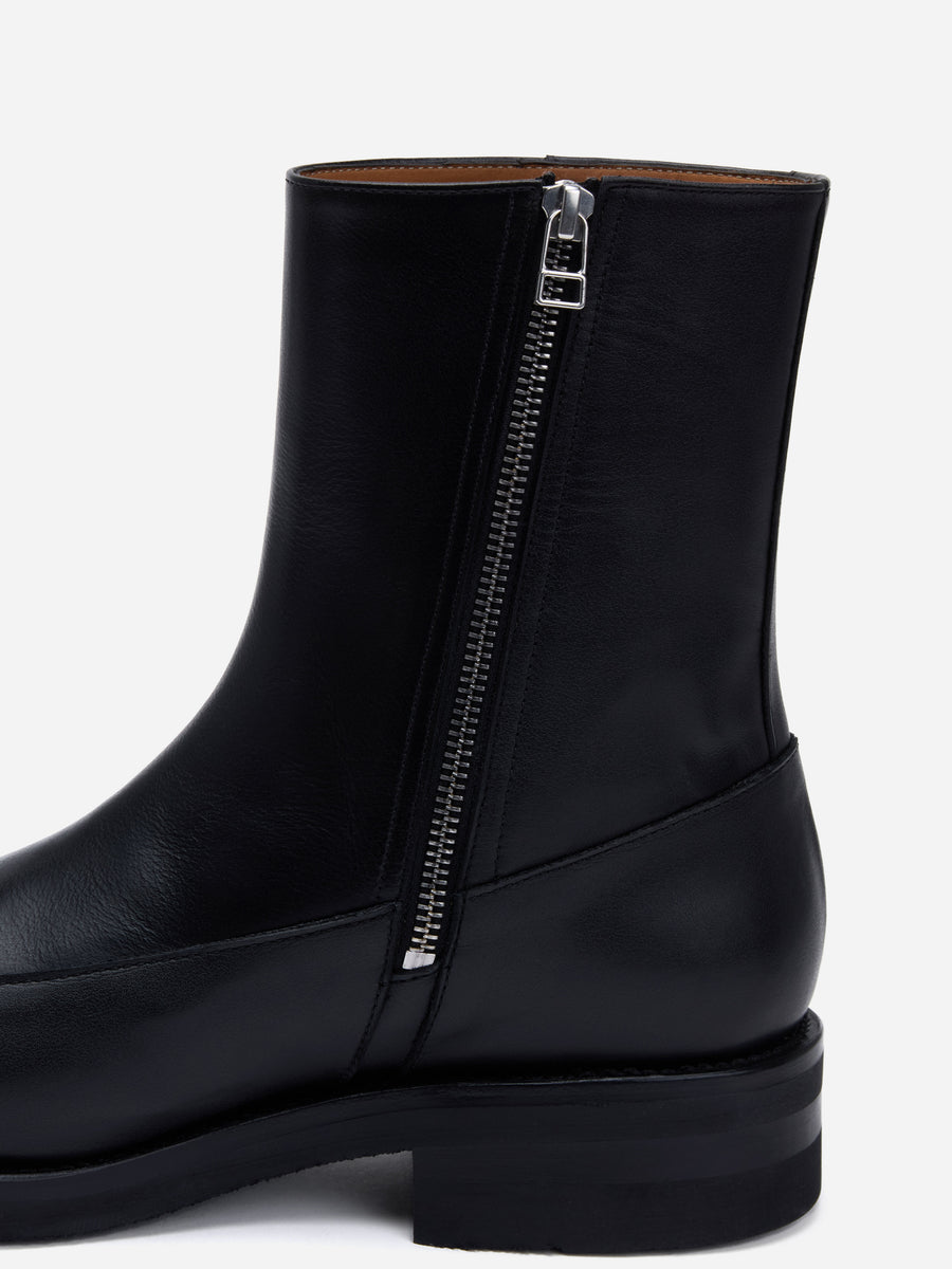 Square Toe Side Zip Boot ~ Black Calf Leather