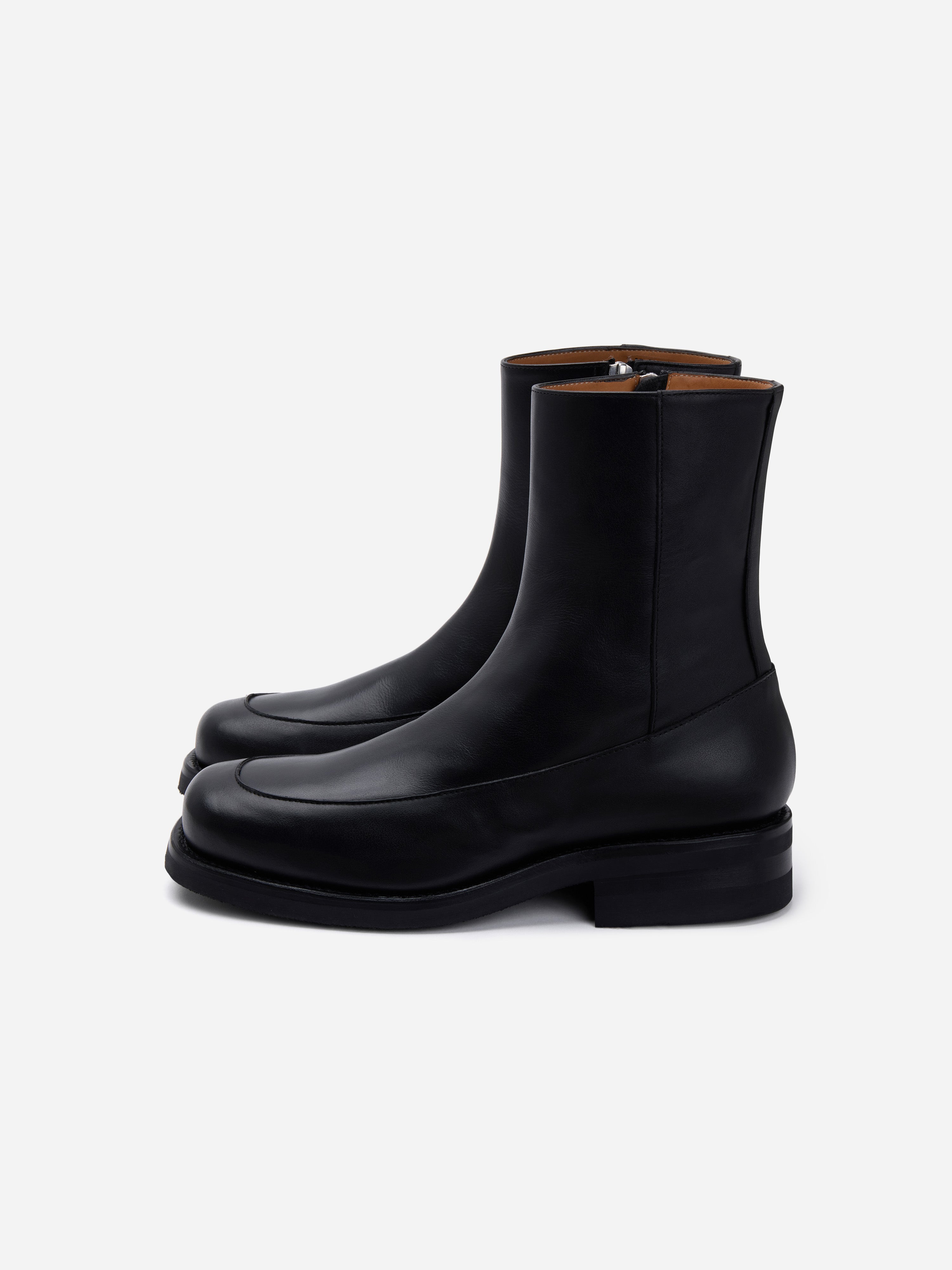 Square Toe Side Zip Boot ~ Black Calf Leather – 3sixteen