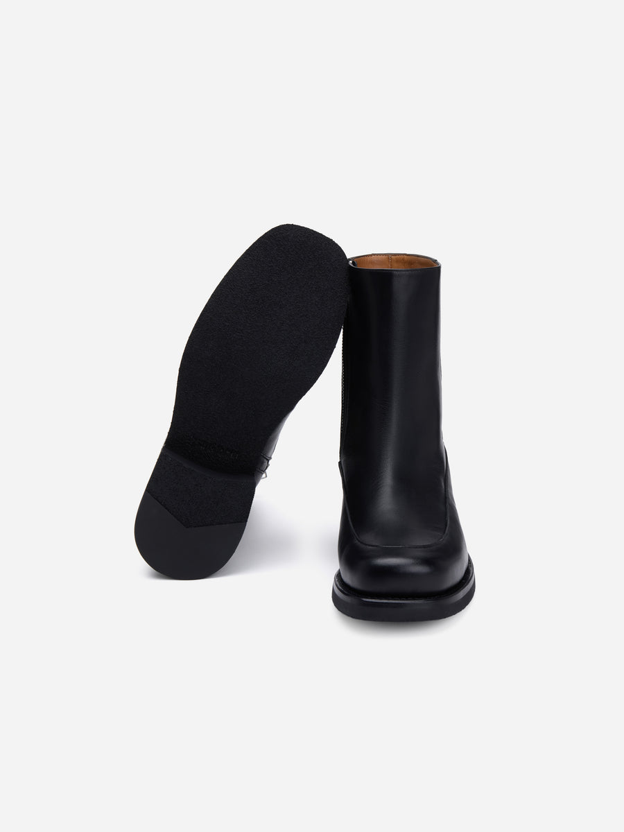 Square Toe Side Zip Boot ~ Black Calf Leather