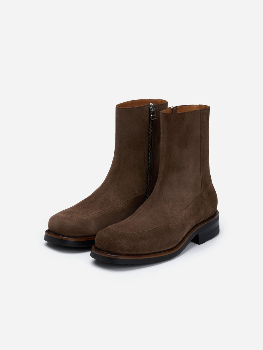 Square Toe Side Zip Boot ~ Mushroom Suede