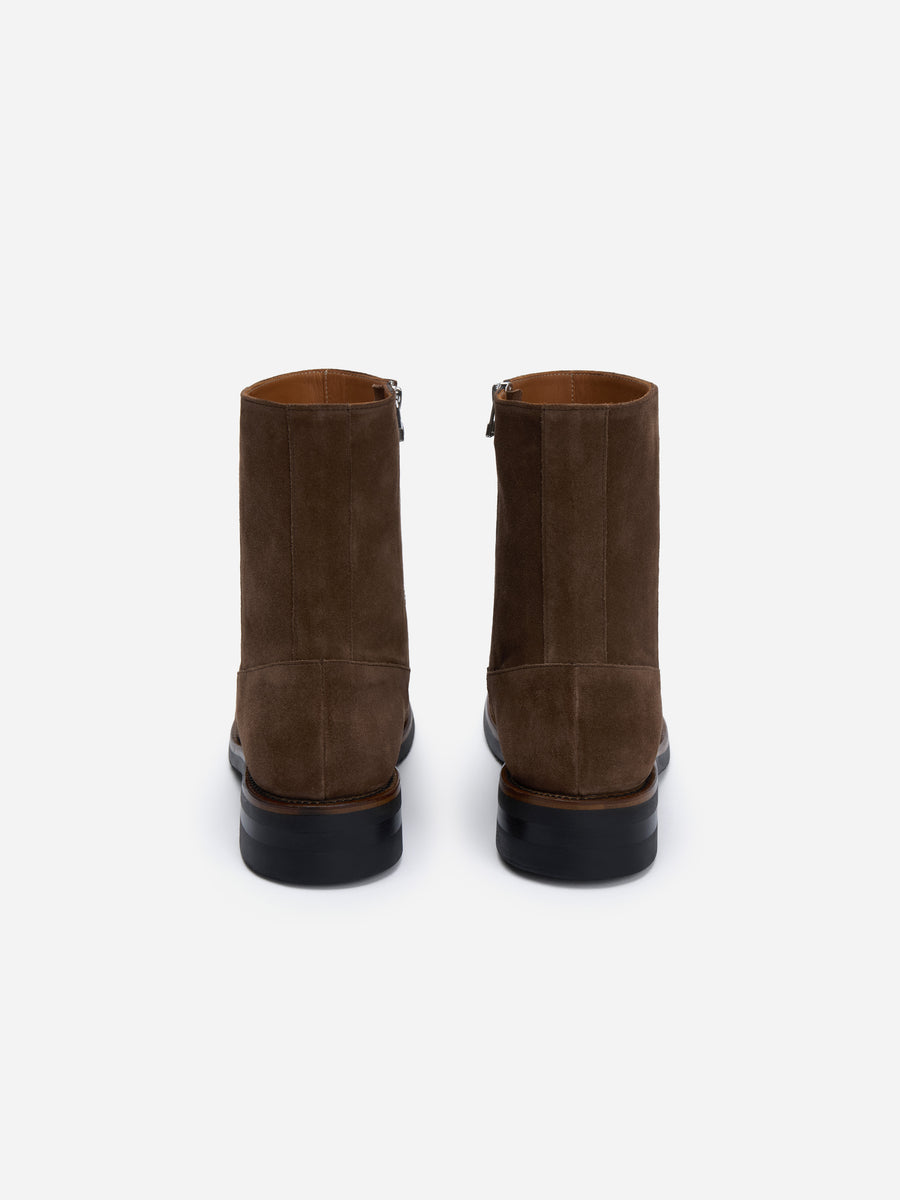 Square Toe Side Zip Boot ~ Mushroom Suede