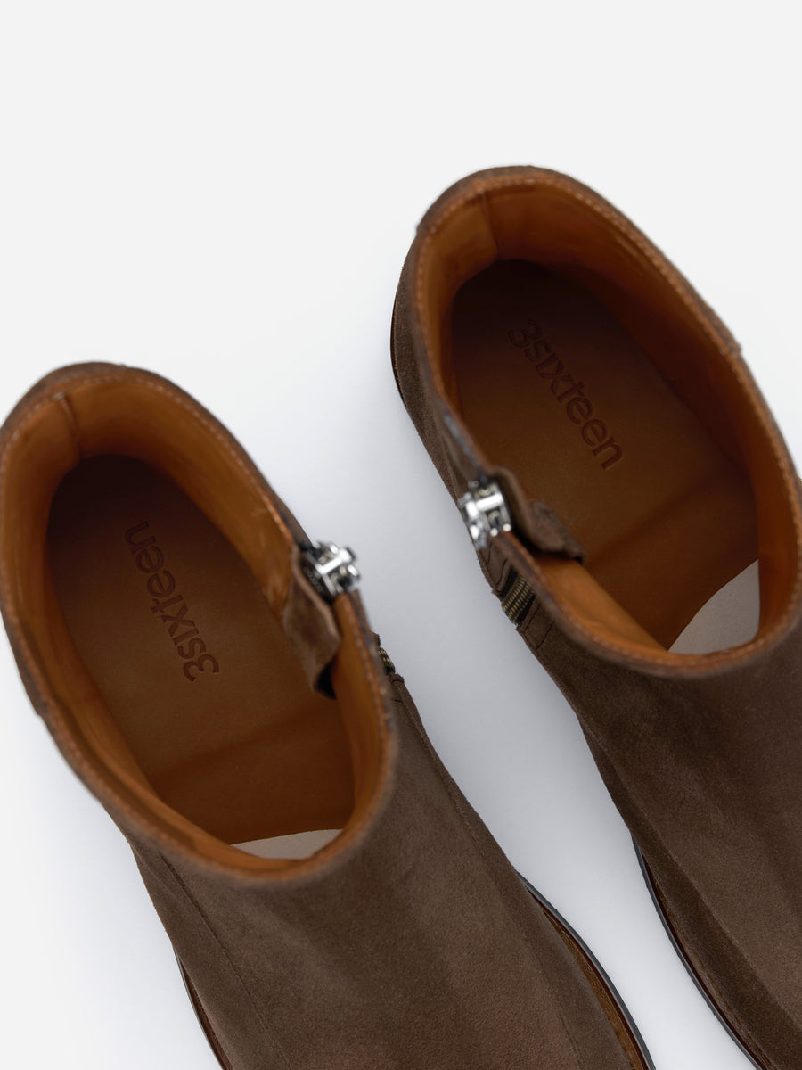 Square Toe Side Zip Boot ~ Mushroom Suede