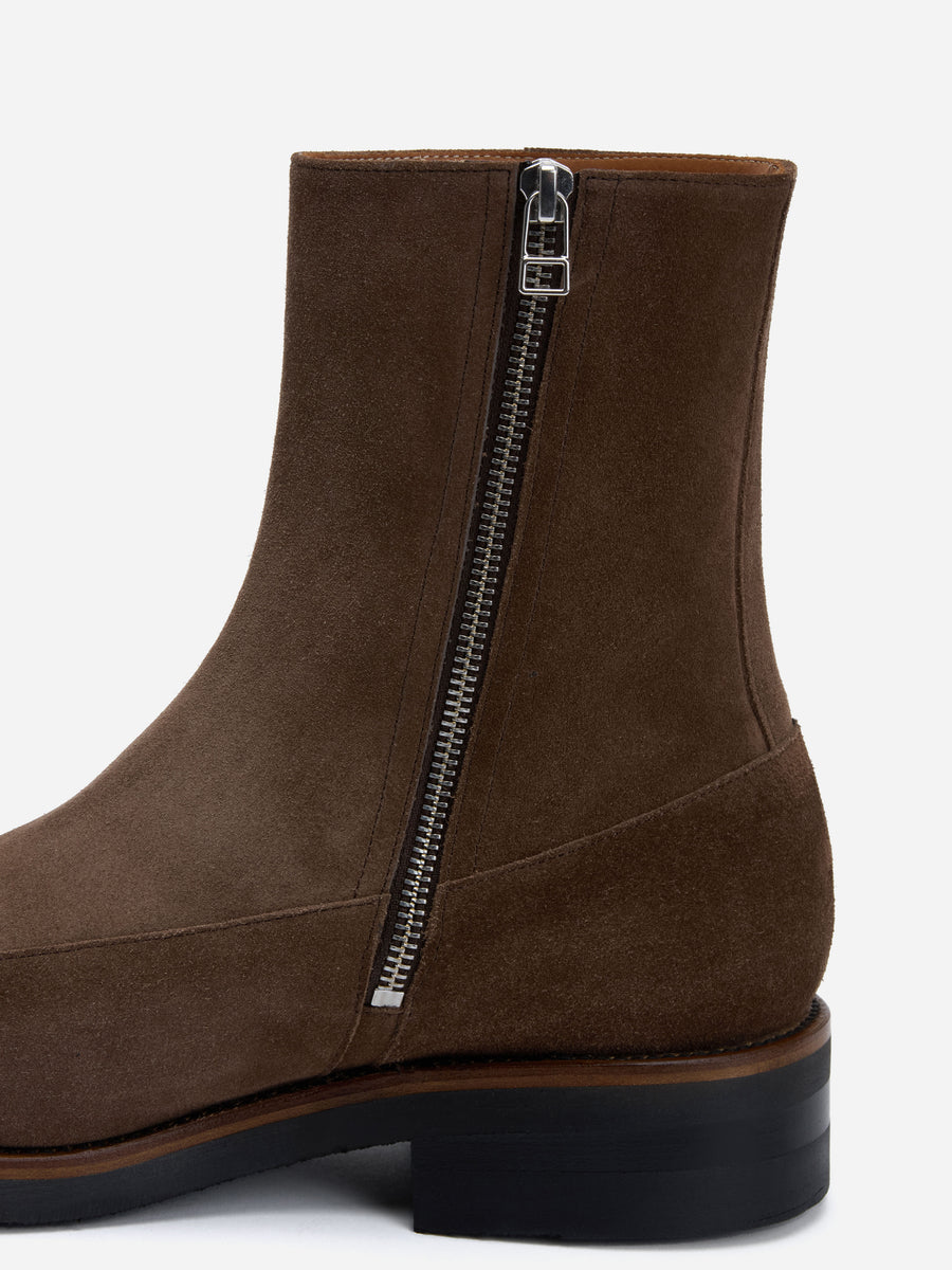 Square Toe Side Zip Boot ~ Mushroom Suede