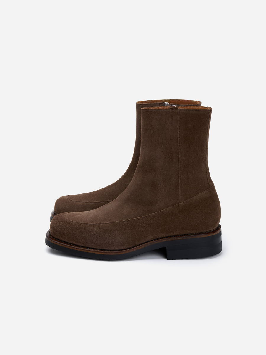 Square Toe Side Zip Boot ~ Mushroom Suede
