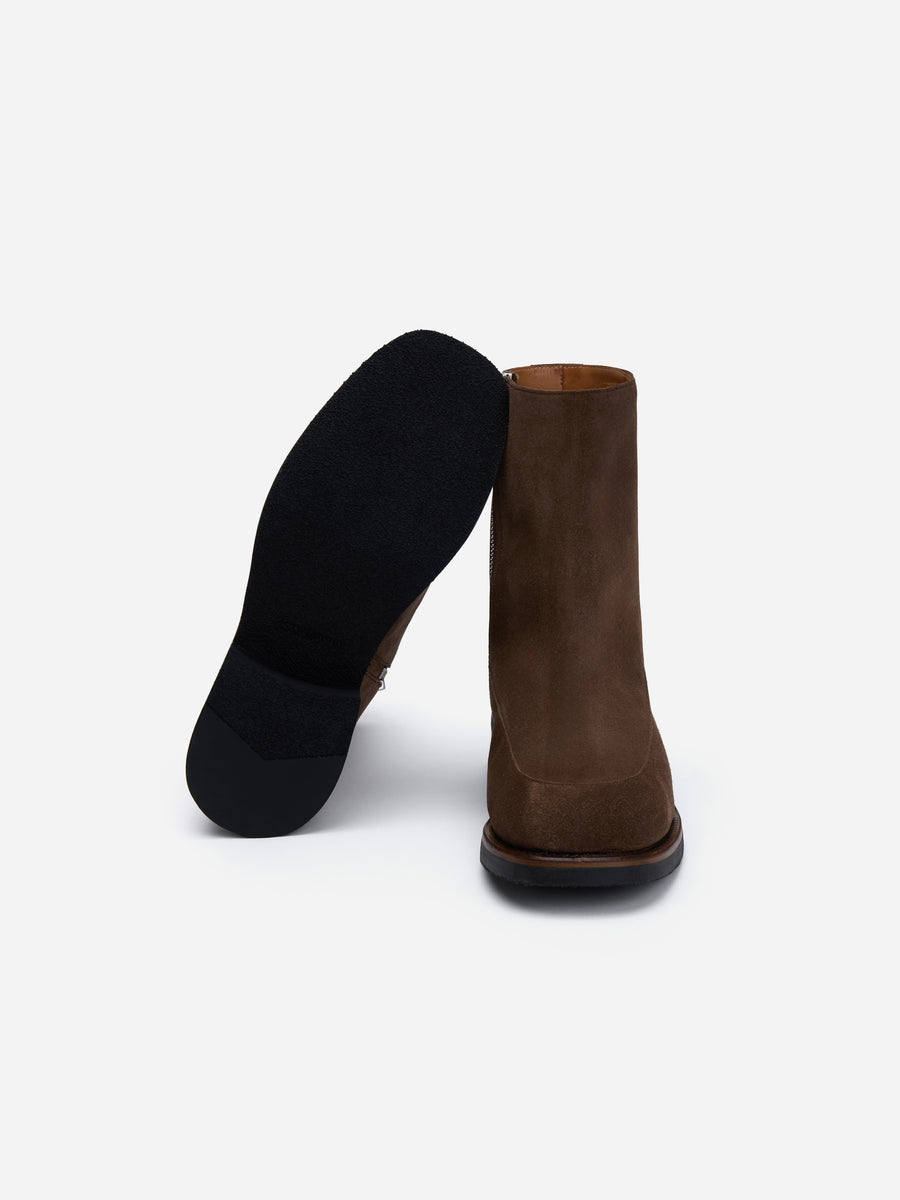 Square Toe Side Zip Boot ~ Mushroom Suede