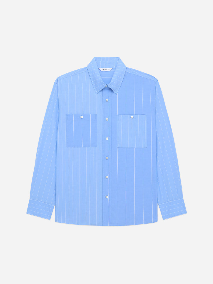 Commuter Shirt ~ Blue Mismatch Stripe Poplin