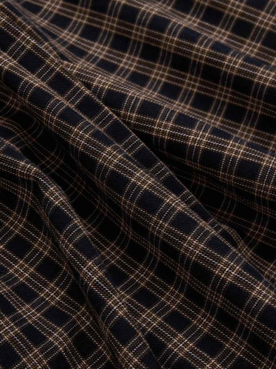 Open Collar Shirt ~ Black Brown Micro Plaid