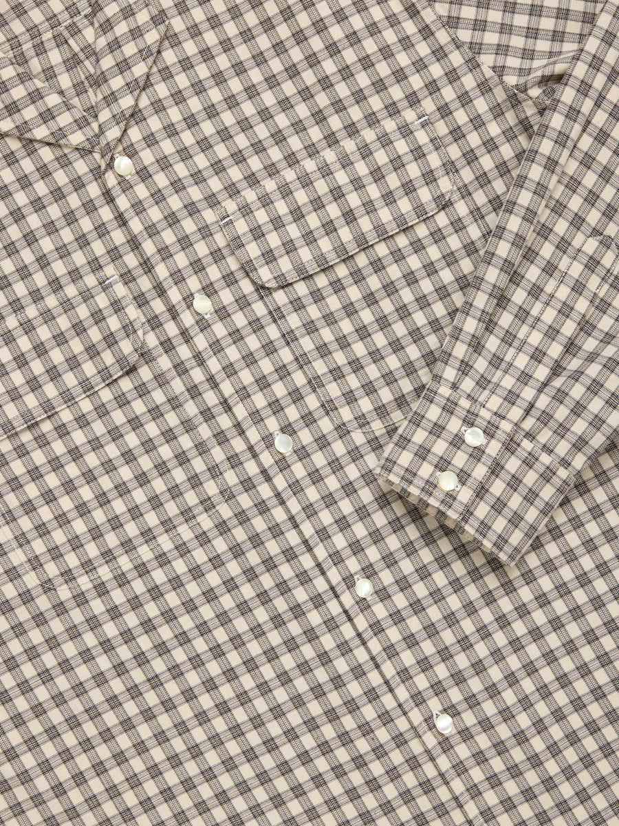 Open Collar Shirt ~ Ecru Micro Plaid