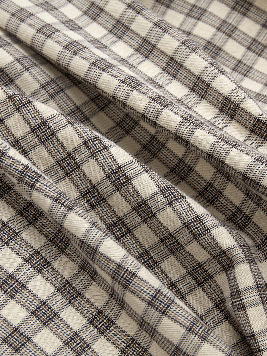 Open Collar Shirt ~ Ecru Micro Plaid