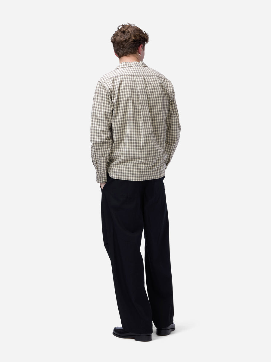 Open Collar Shirt ~ Ecru Micro Plaid