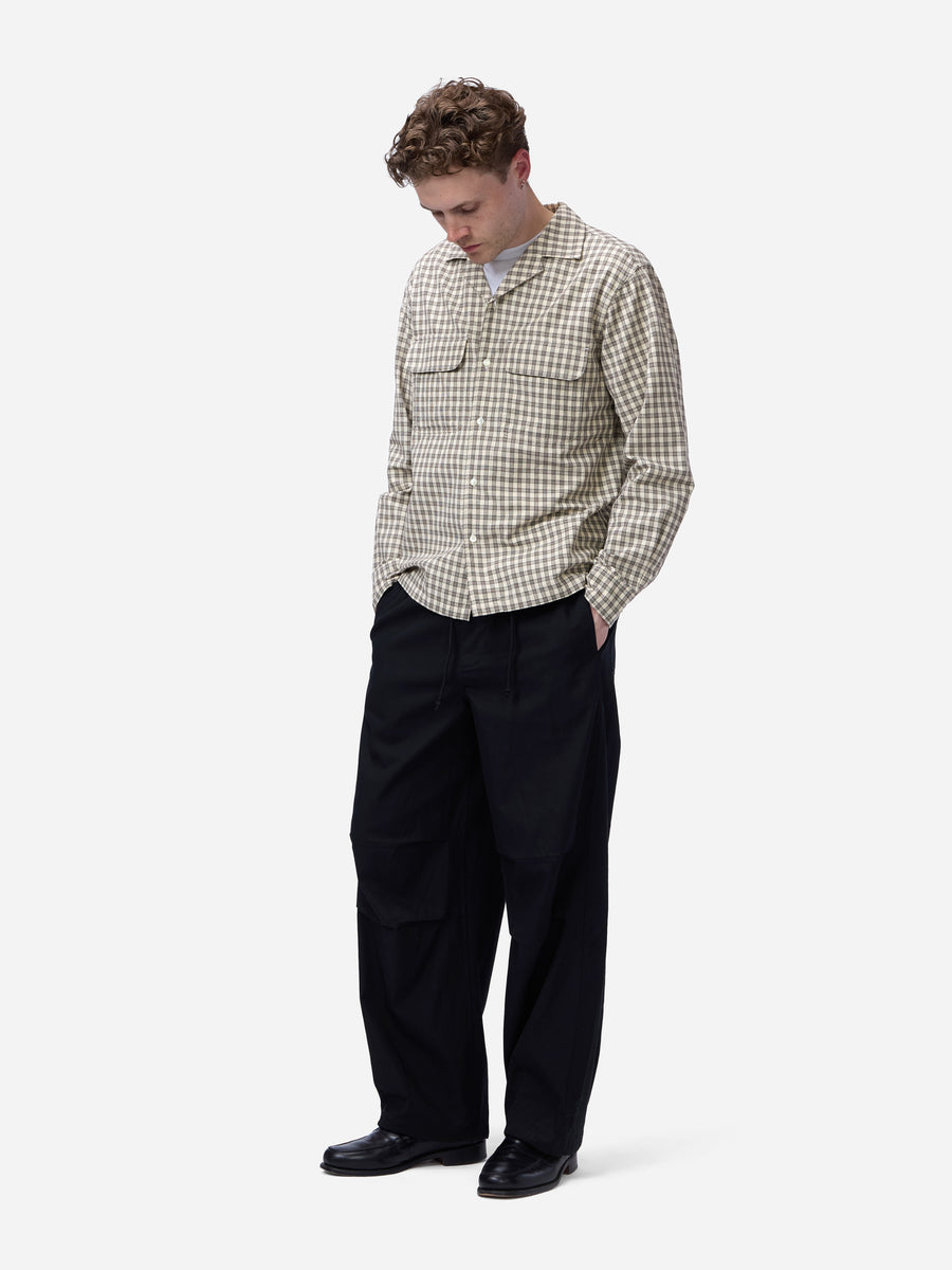 Open Collar Shirt ~ Ecru Micro Plaid
